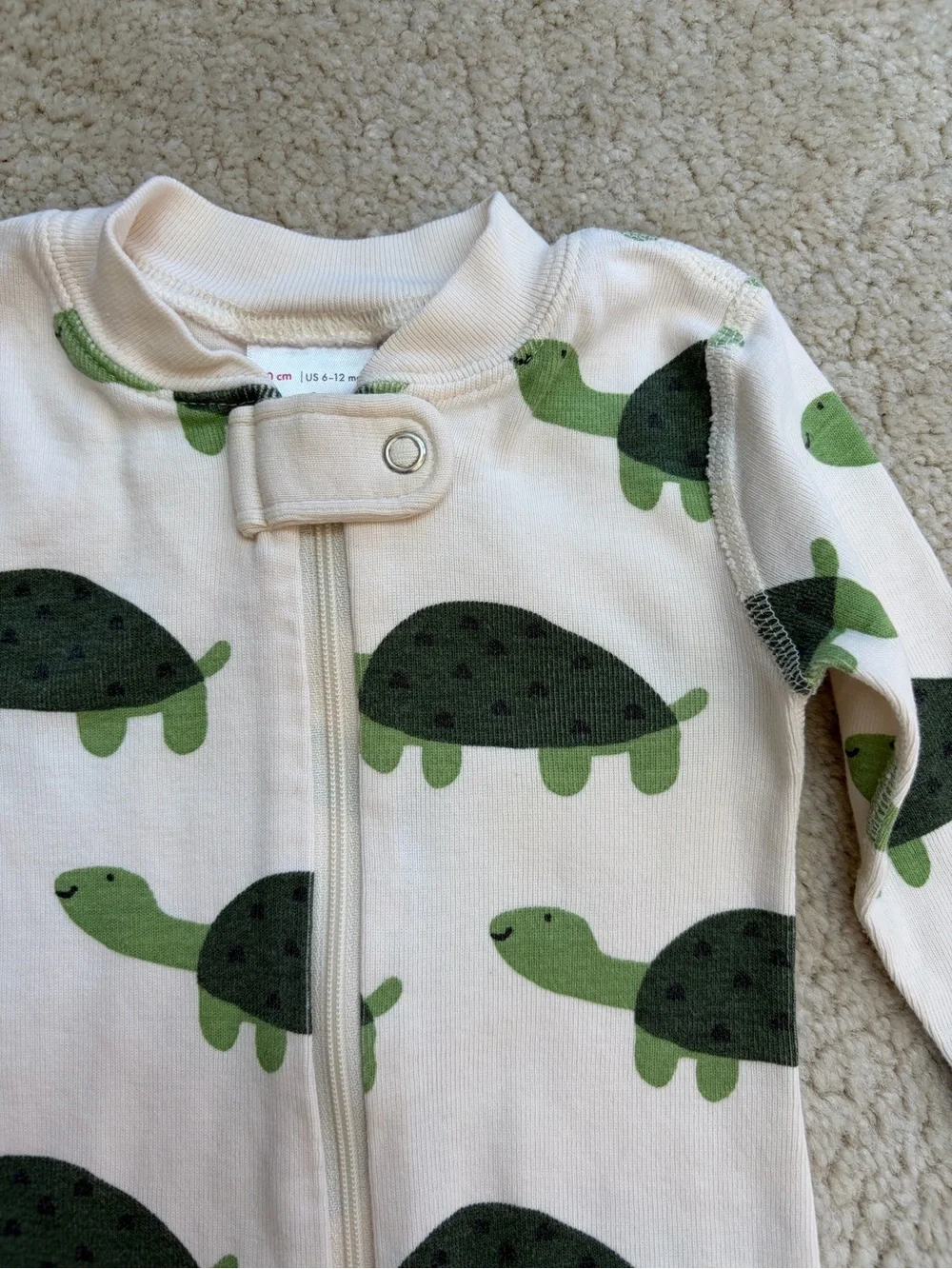 Hanna Andersson Size 70, 6-12 Months Friendly Turtle Zip Organic Footie Sleeper
